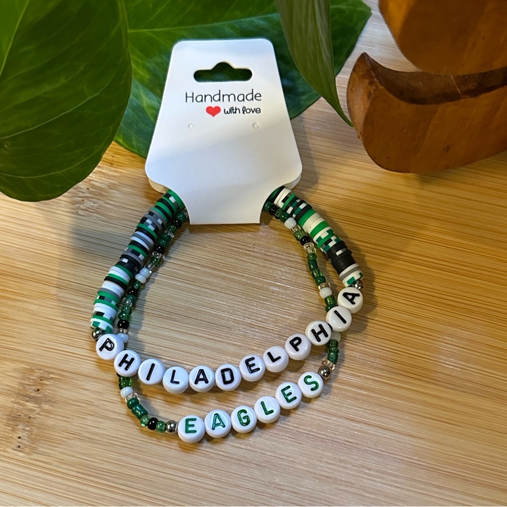 Philadelphia Eagles Football Fan Bracelet‎ Set - Flexible Fit - Sports Jewelry